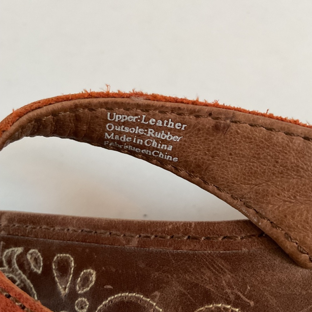 Olukai Paniolo Wedge Women’s Sz 8 Orange Brown Leather Thong Sandals - Picture 4 of 12